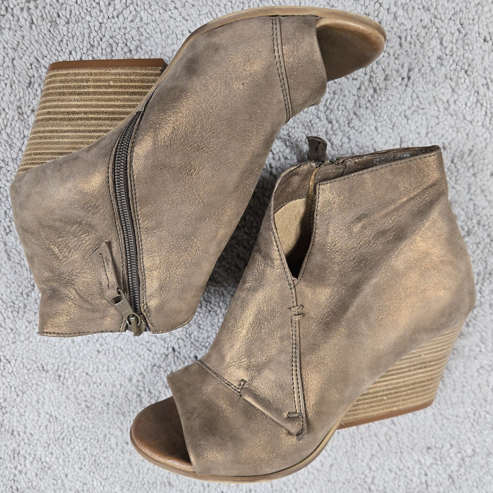Miz Mooz Taupe Metallic Leather Peep-Toe Wedge Booties - Picture 2 of 10